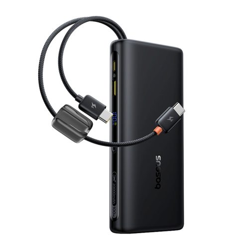 Powerbank 20000mAh 100W ar displeju un iebūvētiem USB-C kabeļiem - melns