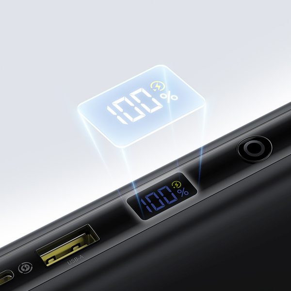 Powerbank 20000mAh 100W ar displeju un iebūvētiem USB-C kabeļiem - melns