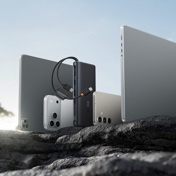 Powerbank 20000mAh 100W ar displeju un iebūvētiem USB-C kabeļiem - melns