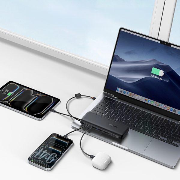 Powerbank 20000mAh 100W ar displeju un iebūvētiem USB-C kabeļiem - melns
