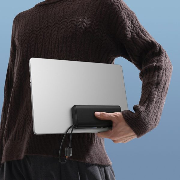 Powerbank 20000mAh 100W ar displeju un iebūvētiem USB-C kabeļiem - melns