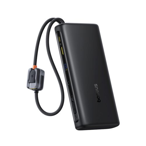 Powerbank 25000mAh 145W ar displeju un iebūvētiem USB-C kabeļiem - melns