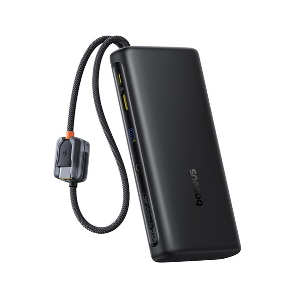 Powerbank 25000mAh 145W ar displeju un iebūvētiem USB-C kabeļiem - melns