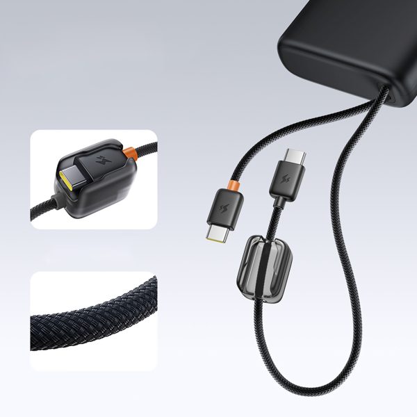 Powerbank 25000mAh 145W ar displeju un iebūvētiem USB-C kabeļiem - melns