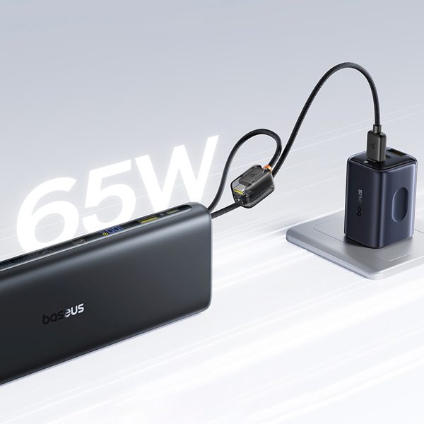 Powerbank 25000mAh 145W ar displeju un iebūvētiem USB-C kabeļiem - melns
