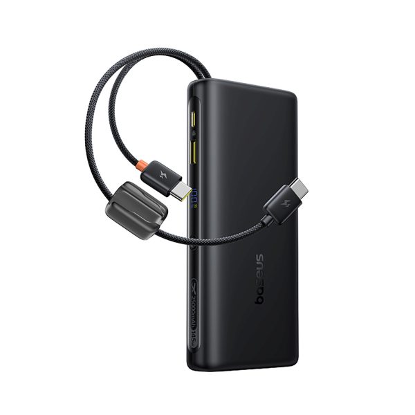 Powerbank 25000mAh 145W ar displeju un iebūvētiem USB-C kabeļiem - melns