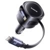 Automašīnas lādētājs ar ievelkamu USB-C iPhone Lightning kabeli 60W - melns