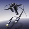 Automašīnas lādētājs ar ievelkamu USB-C iPhone Lightning kabeli 60W - melns