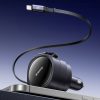 Automašīnas lādētājs ar ievelkamu USB-C iPhone Lightning kabeli 60W - melns