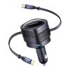 Automašīnas lādētājs ar ievelkamu USB-C kabeli 60W - melns