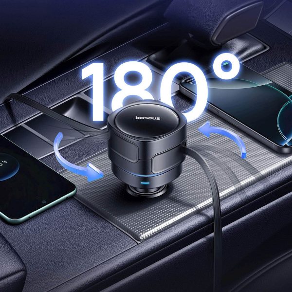 Automašīnas lādētājs ar ievelkamu USB-C kabeli 60W - melns