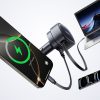 USB-A USB-C automašīnas lādētājs ar ievelkamu USB-C kabeli 60W - melns
