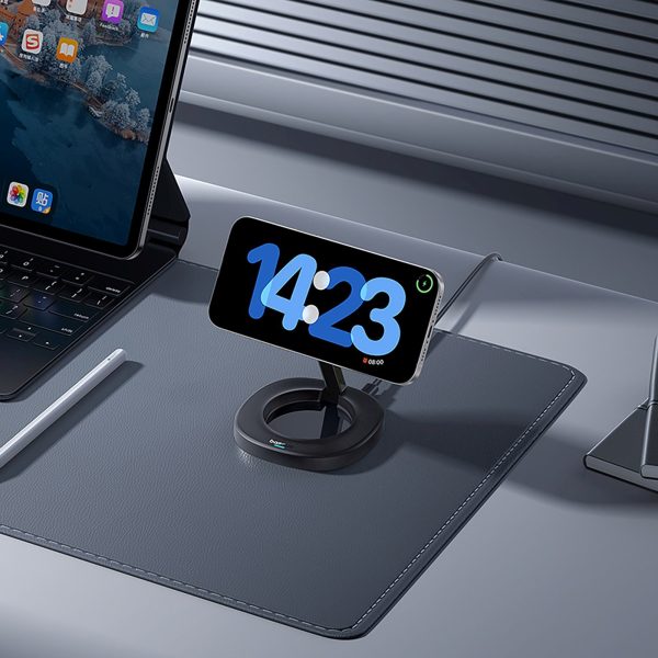 Salokāms 15 W induktīvais lādētājs ar 20 W sienas lādētāju un USB-C kabeli - melns
