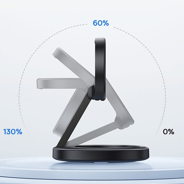 Salokāms 15 W induktīvais lādētājs ar 20 W sienas lādētāju un USB-C kabeli - melns