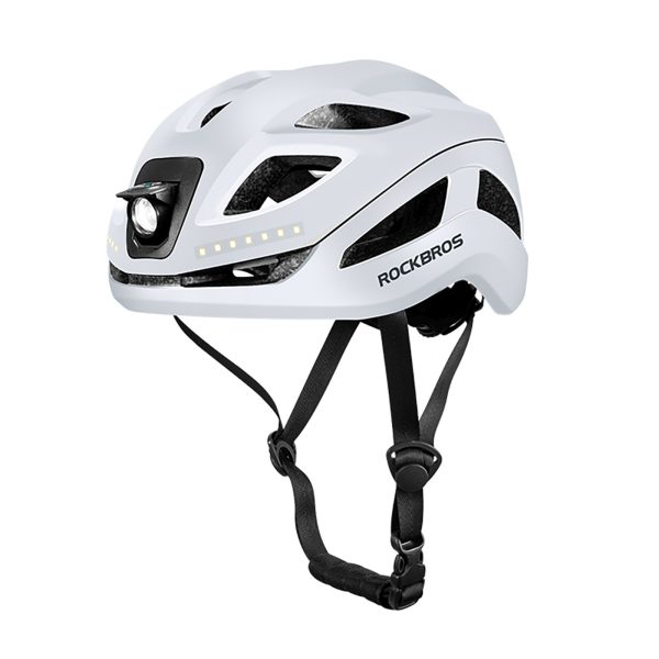 Velosipēda ķivere ar integrētu daudzvirzienu apgaismojumu USB-C 57-61 cm - balta