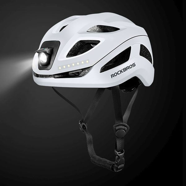 Velosipēda ķivere ar integrētu daudzvirzienu apgaismojumu USB-C 57-61 cm - balta