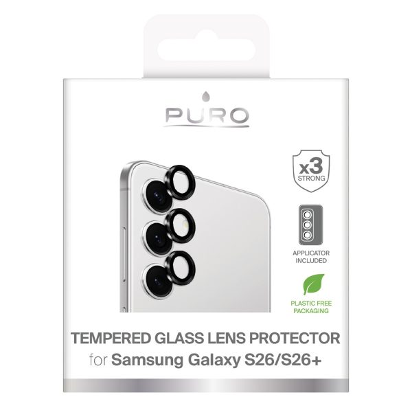 Rūdīts stikls aizmugurējai kamerai Samsung Galaxy S26/S26 Plus tālrunim - ar melnu rāmi