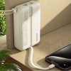 K14+ 20000mAh 22.5W USB-C USB-A Power Bank ar iebūvētiem iPhone Lightning USB-C kabeļiem - balts
