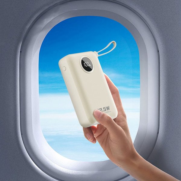 K14+ 20000mAh 22.5W USB-C USB-A Power Bank ar iebūvētiem iPhone Lightning USB-C kabeļiem - balts