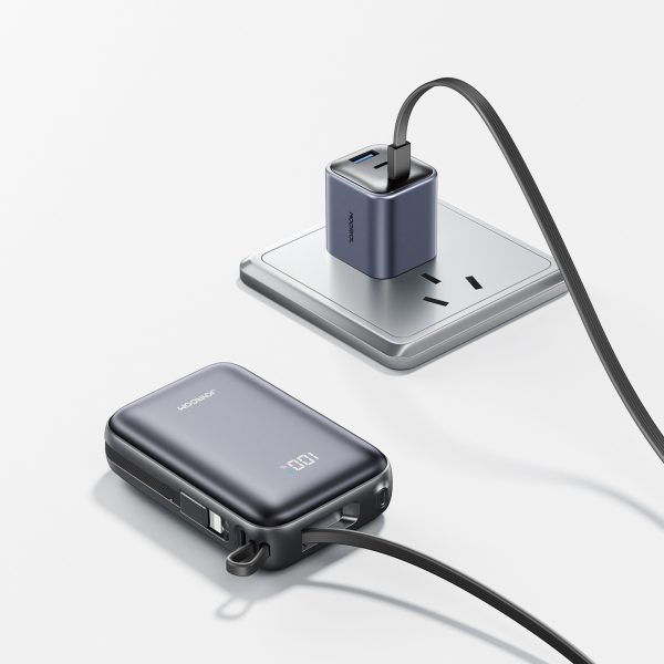 Powerbank 20000mAh 22.5W USB-C ar dubultu kabeli - melns