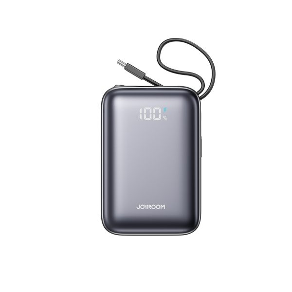 Powerbank 20000mAh 22.5W USB-C ar dubultu kabeli - melns