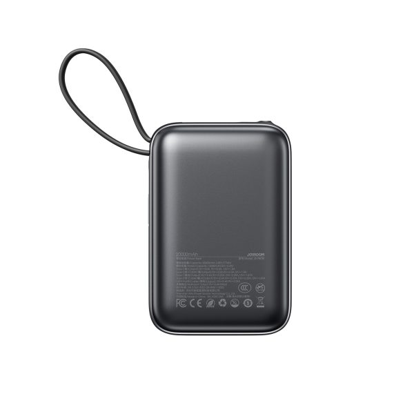 Powerbank 20000mAh 22.5W USB-C ar dubultu kabeli - melns