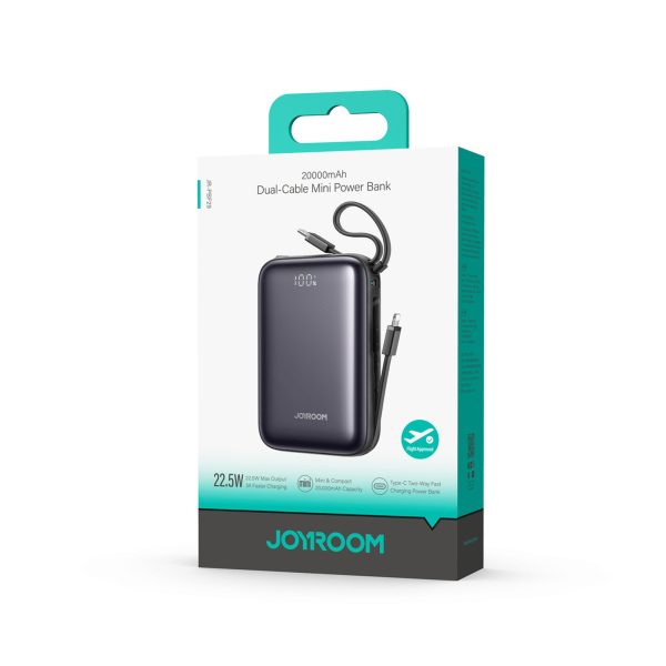 Powerbank 20000mAh 22.5W USB-C ar dubultu kabeli - melns