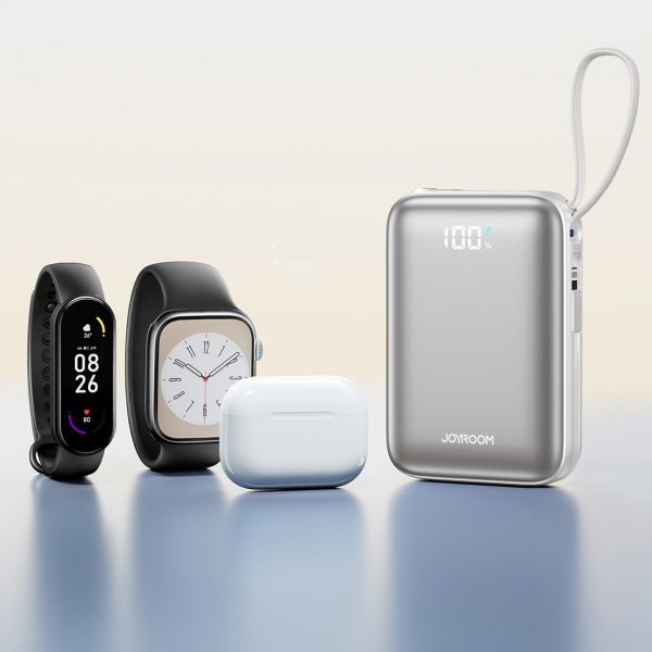 Powerbank 20000mAh 22.5W USB-C ar dubultu kabeli - balts