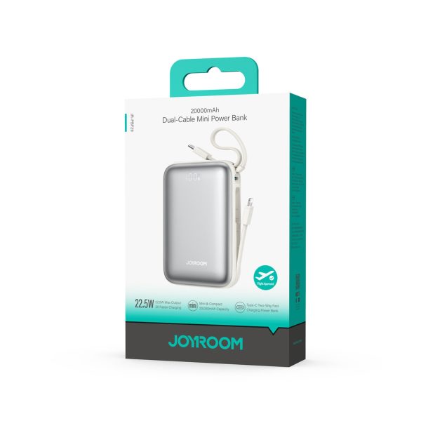 Powerbank 20000mAh 22.5W USB-C ar dubultu kabeli - balts