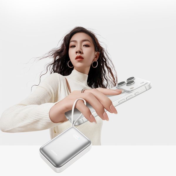 Powerbank 20000mAh 22.5W USB-C ar dubultu kabeli - balts