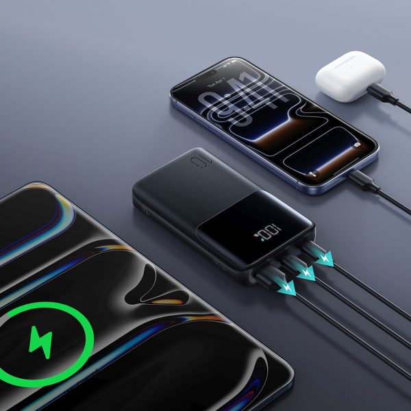 Powerbank 10000mAh 22.5W USB-A USB-C ar displeju JR-QP191 Mini - melns