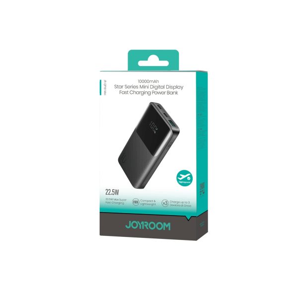 Powerbank 10000mAh 22.5W USB-A USB-C ar displeju JR-QP191 Mini - melns