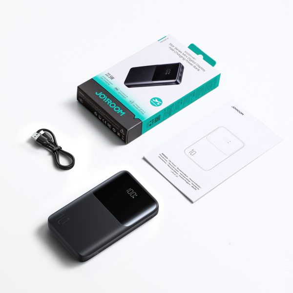 Powerbank 10000mAh 22.5W USB-A USB-C ar displeju JR-QP191 Mini - melns