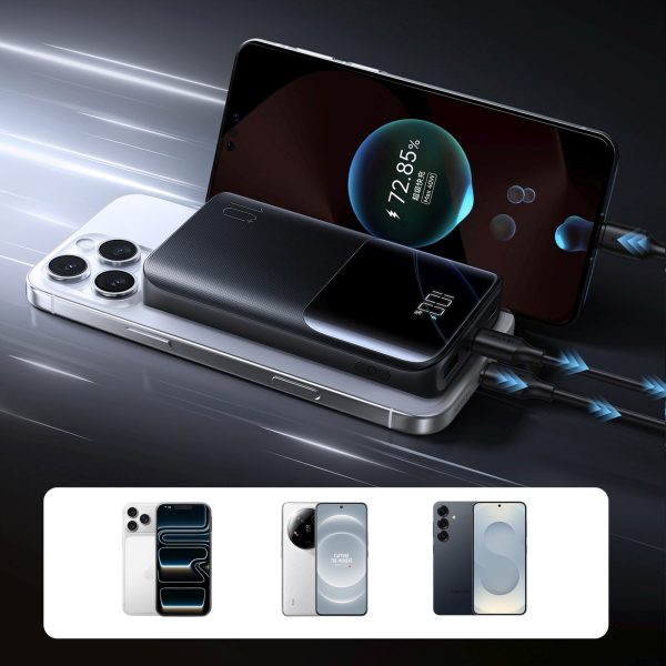 Powerbank 10000mAh 22.5W USB-A USB-C ar displeju JR-QP191 Mini - melns