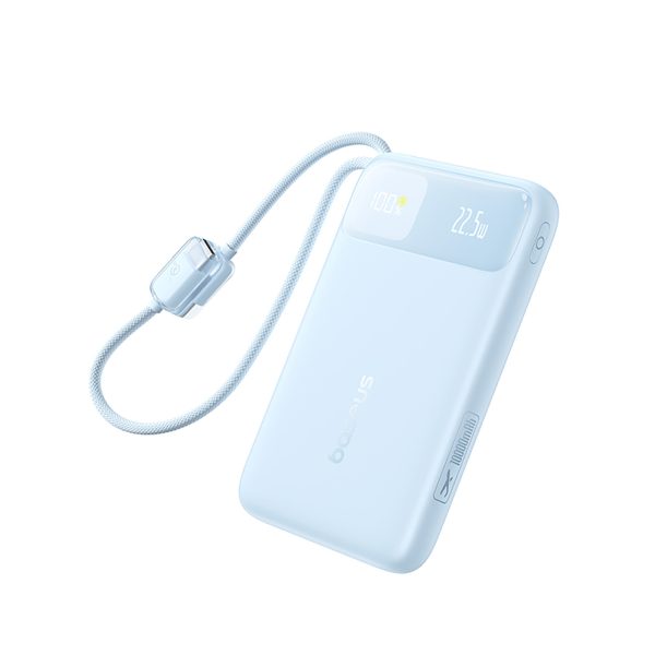 Powerbank 10000mAh 22.5W USB-A USB-C EnerFill FC11 ar displeju un kabeļiem - zils