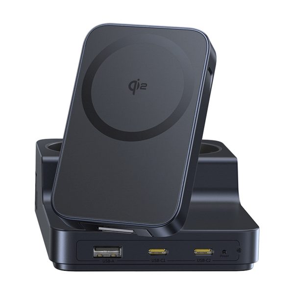6-in-1 bezvadu uzlādes stacija USB-A USB-C 2x maiņstrāvas kontaktligzda 67W - melna