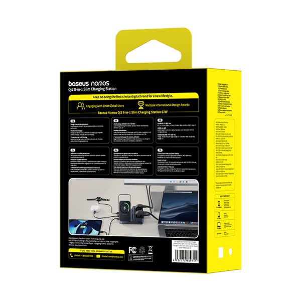 6-in-1 bezvadu uzlādes stacija USB-A USB-C 2x maiņstrāvas kontaktligzda 67W - melna