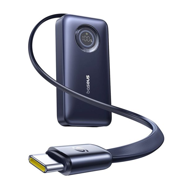 EnerCore CR11 10000mAh 45W USB-C pārnēsājamais akumulators ar ievelkamu USB-C kabeli - melns