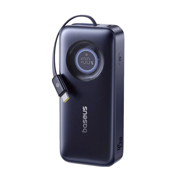 EnerCore CR11 10000mAh 45W USB-C pārnēsājamais akumulators ar ievelkamu USB-C kabeli - melns