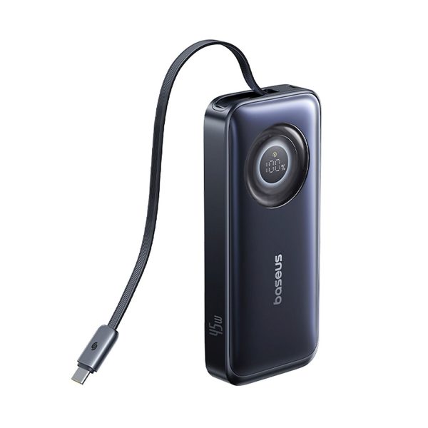 EnerCore CR11 10000mAh 45W USB-C pārnēsājamais akumulators ar ievelkamu USB-C kabeli - melns