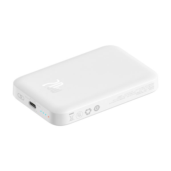 Airpow 6000mAh 20W magnētiskais Power Bank ar Baseus Simple USB-C kabeli - USB-C 30cm - balts