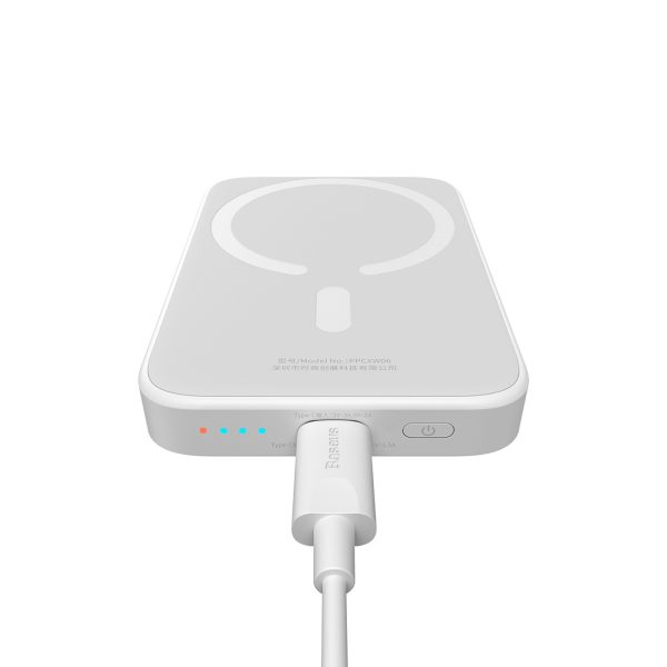 Airpow 6000mAh 20W magnētiskais Power Bank ar Baseus Simple USB-C kabeli - USB-C 30cm - balts