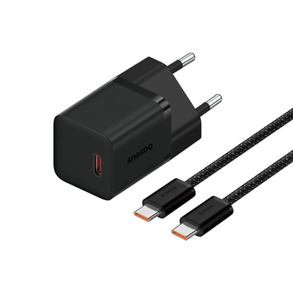 USB-C GaN5 30 W sienas lādētājs ar 100 W USB-C kabeli - melns