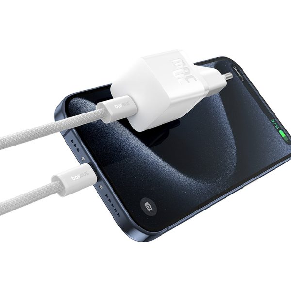 1033550-5-ladowarka-sieciowa-usb-c-gan5-30w-kabel-usb-c-bial-baseus-hurtownia-dropshipping.jpg USB-C GaN5 30W sienas lādētājs ar 100W 1m USB-C kabeli - balts