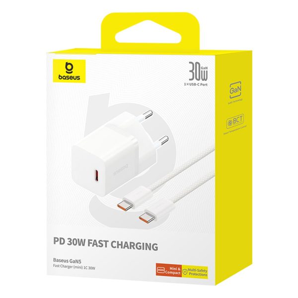 1033550-8-ladowarka-sieciowa-usb-c-gan5-30w-kabel-usb-c-bial-baseus-hurtownia-dropshipping.jpg USB-C GaN5 30W sienas lādētājs ar 100W 1m USB-C kabeli - balts