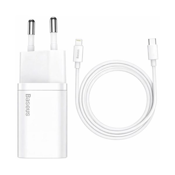 USB-C PD Cube 20W sienas lādētājs ar PD 20W 1m kabeli - balts