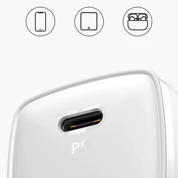 USB-C PD Cube 20W sienas lādētājs ar PD 20W 1m kabeli - balts