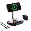 3-in-1 induktīvais lādētājs viedtālrunim, pulkstenim, austiņām ar dzesēšanu un USB-C kabeli 45W - melns