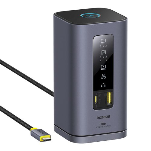 HUB 11in1 dokstacija USB-C USB-A HDMI RJ45 miniligzda 3,5 mm - pelēka
