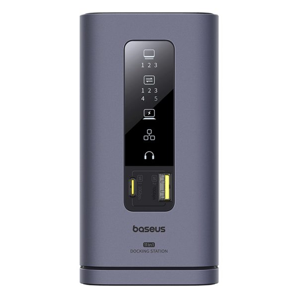 HUB 11in1 dokstacija USB-C USB-A HDMI RJ45 miniligzda 3,5 mm - pelēka